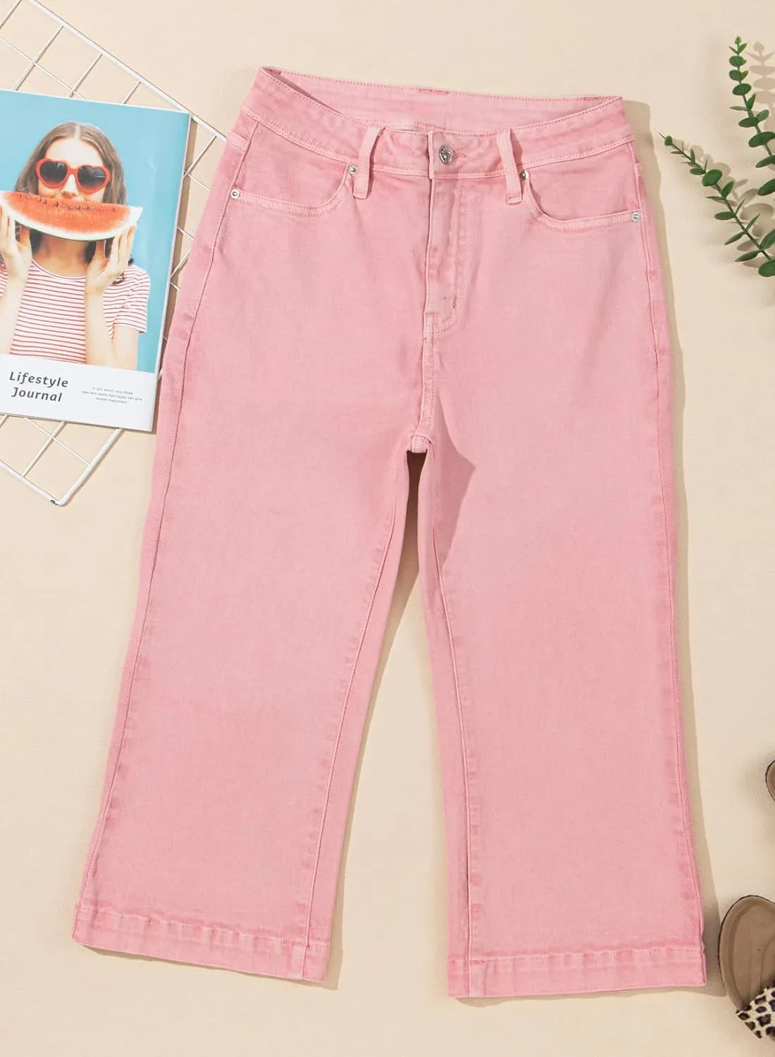 Sidefeel Women's Wide Leg Jeans High Waisted Stretchy Capri Pants
