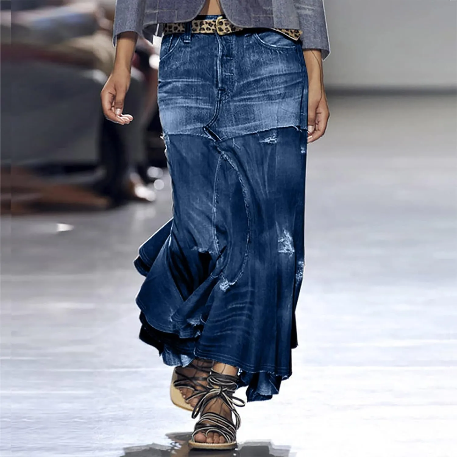 Skirt for Women Denim Maxi Long Vintage Cowgirl High Cut Slit Peasant High Low Steampunk Skorts Women 2025 Trendy