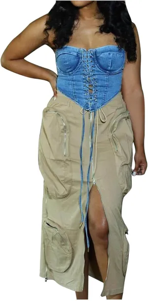 Skirts for Women 2025 Sexy Ruched Bodycon Skirt Above Knee Silky Hip-Wrapped Skirts Denim Drawstring Tight Skirt