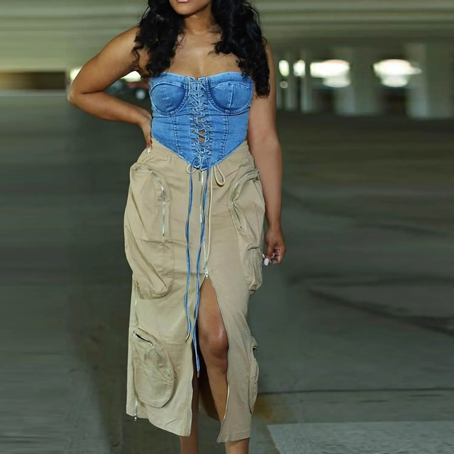 Skirts for Women 2025 Sexy Ruched Bodycon Skirt Above Knee Silky Hip-Wrapped Skirts Denim Drawstring Tight Skirt