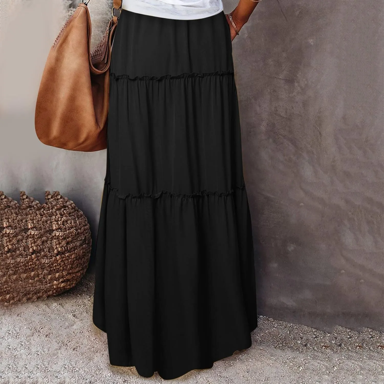 Skirts for Women Summer Boho Floral Print Elastic Waist A Line Maxi Skirt Tiered Flowy Beach Vacation Long Skirts