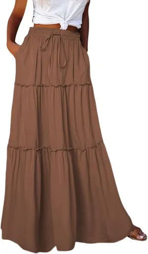 Skirts for Women Summer Boho Floral Print Elastic Waist A Line Maxi Skirt Tiered Flowy Beach Vacation Long Skirts