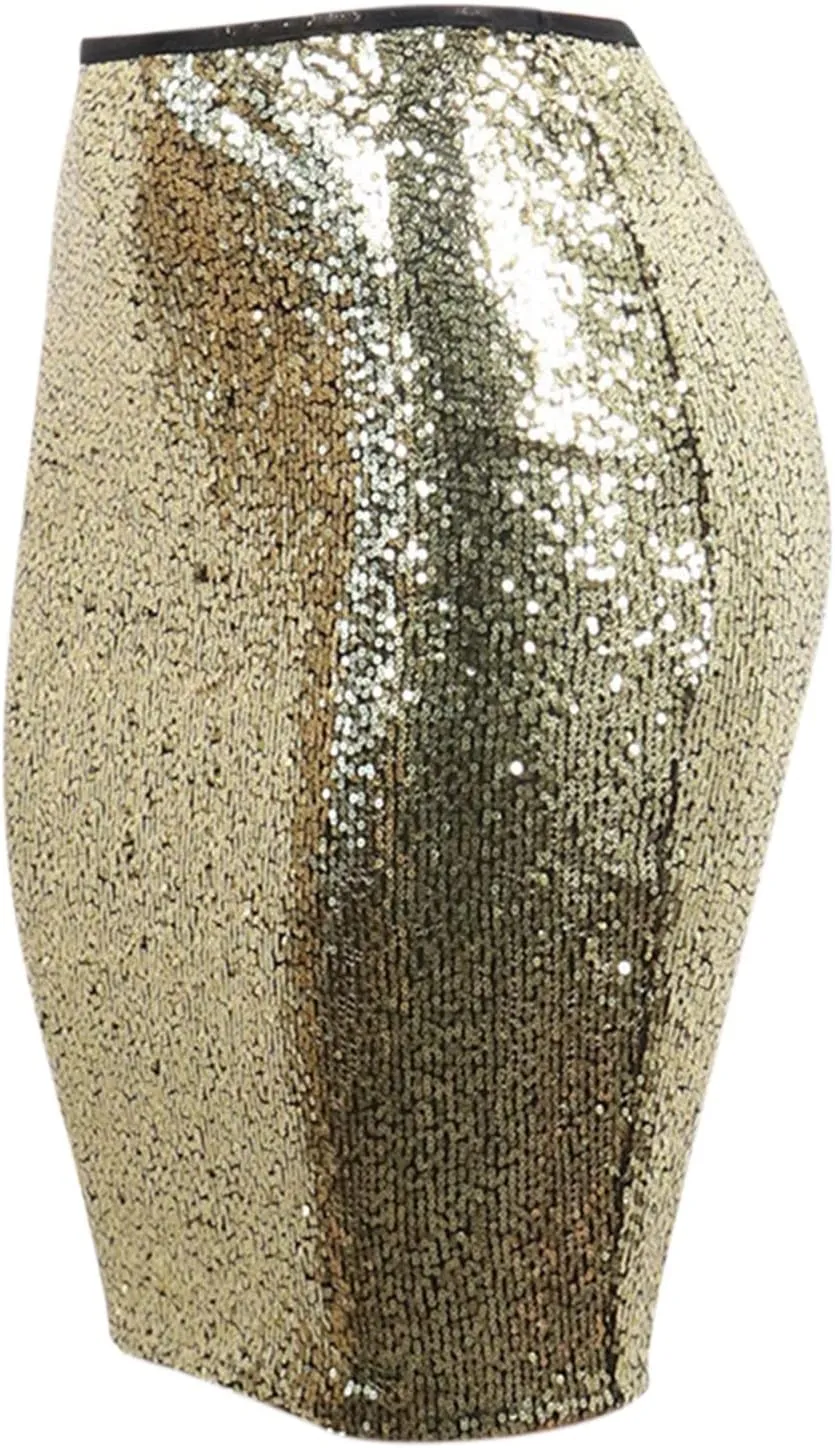 Skirts for Women Trendy Sequin High Elastic Waist Slim Fit Midi Length Pencil A-Line Skirts Fashion Clubwear