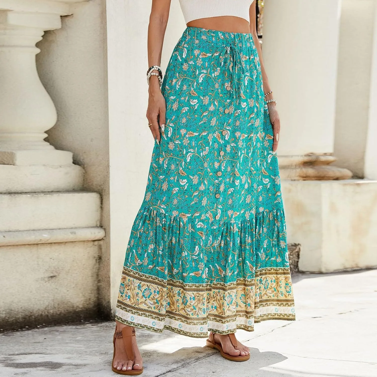 Skirts for Women,Semi Formal Long Boho Skirt Spring Summer Beach Vacation Flowy Maxi Skirts 2025 Trendy