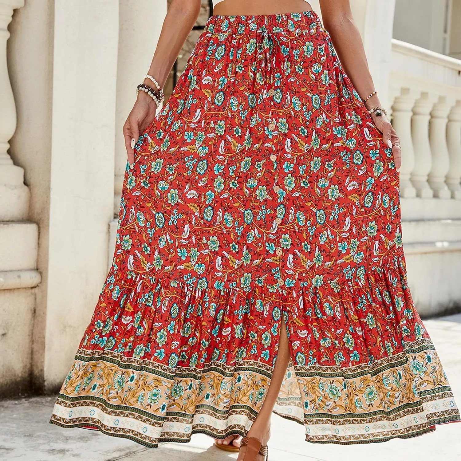 Skirts for Women,Semi Formal Long Boho Skirt Spring Summer Beach Vacation Flowy Maxi Skirts 2025 Trendy