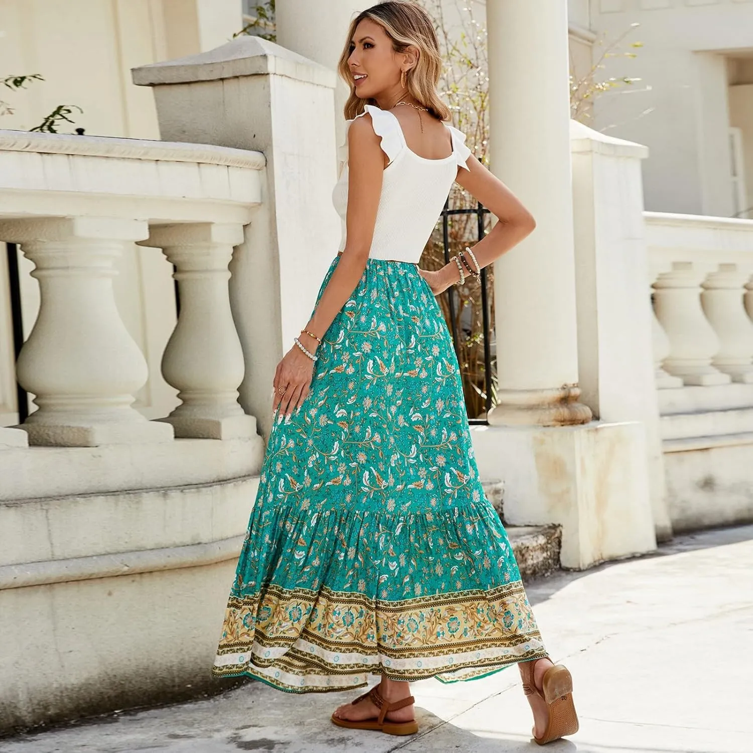 Skirts for Women,Semi Formal Long Boho Skirt Spring Summer Beach Vacation Flowy Maxi Skirts 2025 Trendy
