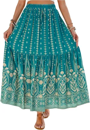 Skirts for Women,Semi Formal Long Boho Skirt Spring Summer Beach Vacation Flowy Maxi Skirts 2025 Trendy