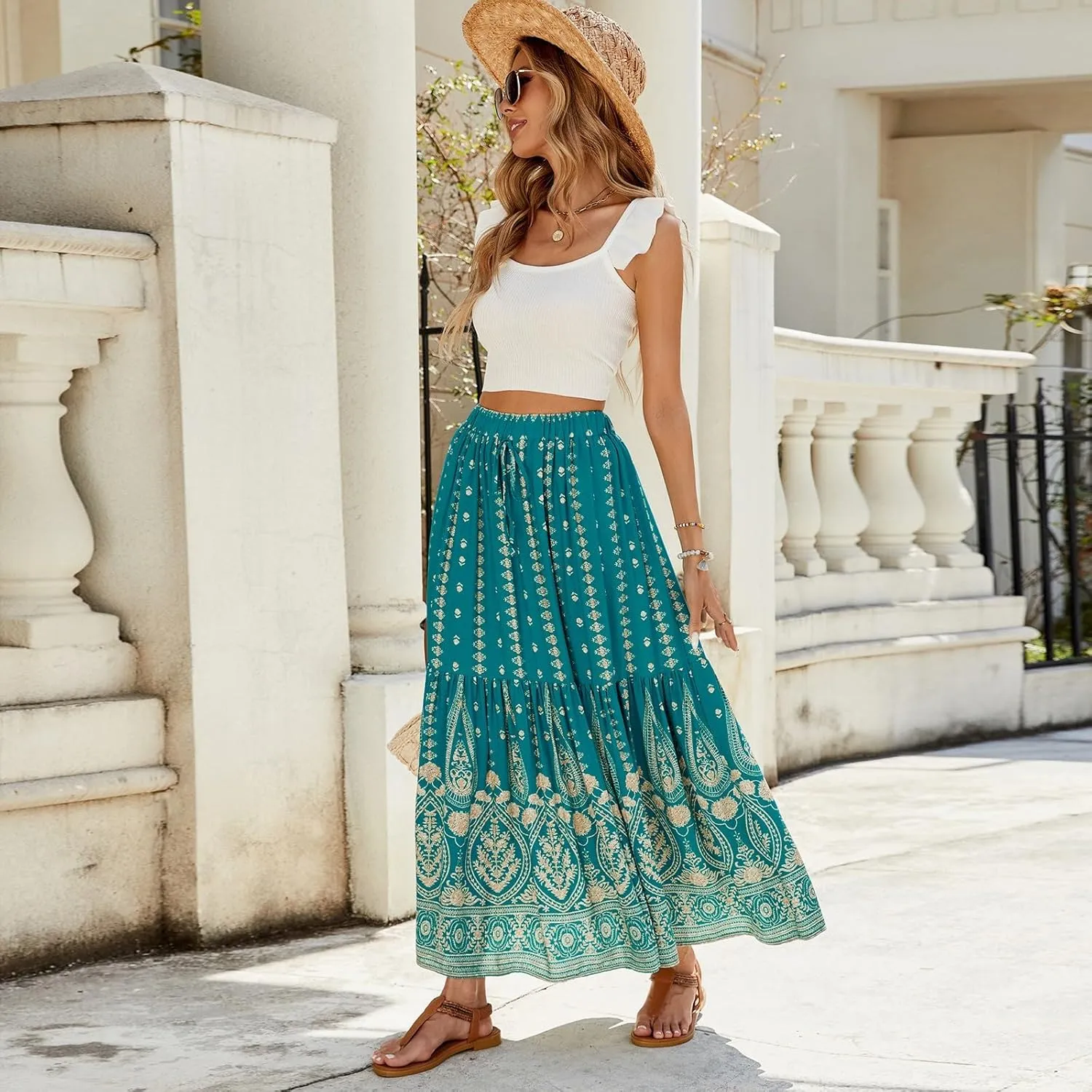 Skirts for Women,Semi Formal Long Boho Skirt Spring Summer Beach Vacation Flowy Maxi Skirts 2025 Trendy