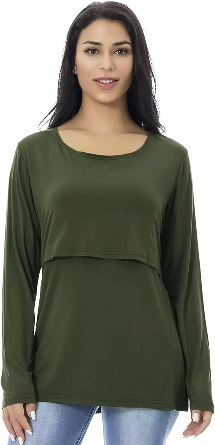 Smallshow Women's Nursing Tops Long Sleeve Shirts for Breastfeeding 3-Pack