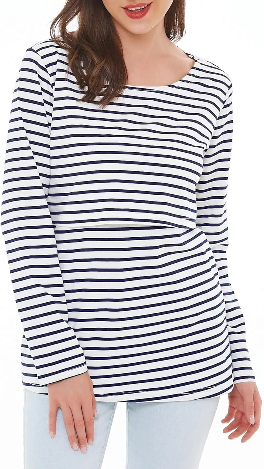 Smallshow Women's Nursing Tops Long Sleeve Shirts for Breastfeeding 3-Pack