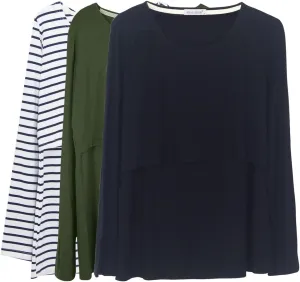 Smallshow Women's Nursing Tops Long Sleeve Shirts for Breastfeeding 3-Pack