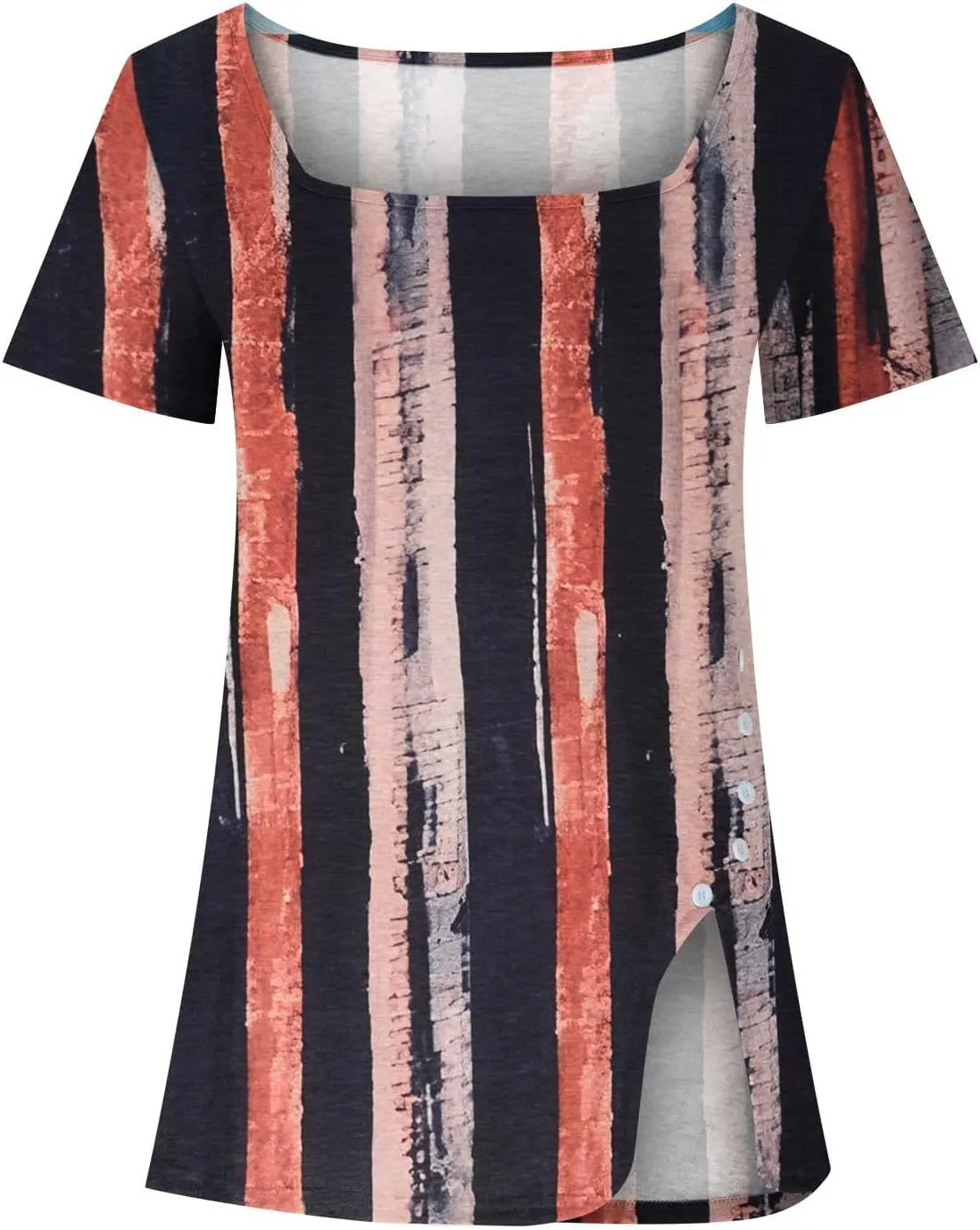 Square Neck Tops for Womens Dressy Tunic Tshirts Retro Floral Graphic Tees Summer Fashion Ladies Short Sleeve Blouse