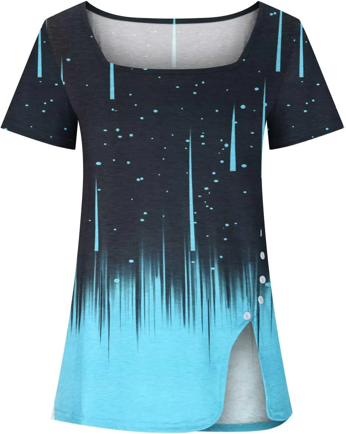 Square Neck Tops for Womens Dressy Tunic Tshirts Retro Floral Graphic Tees Summer Fashion Ladies Short Sleeve Blouse