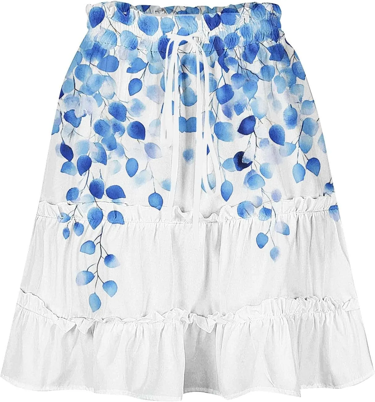 Summer Beach Mini Skirt for Women, Fashion Boho Floral Print Ruched Casual Skirts Tie Drawstring Vacation Trendy Clothes