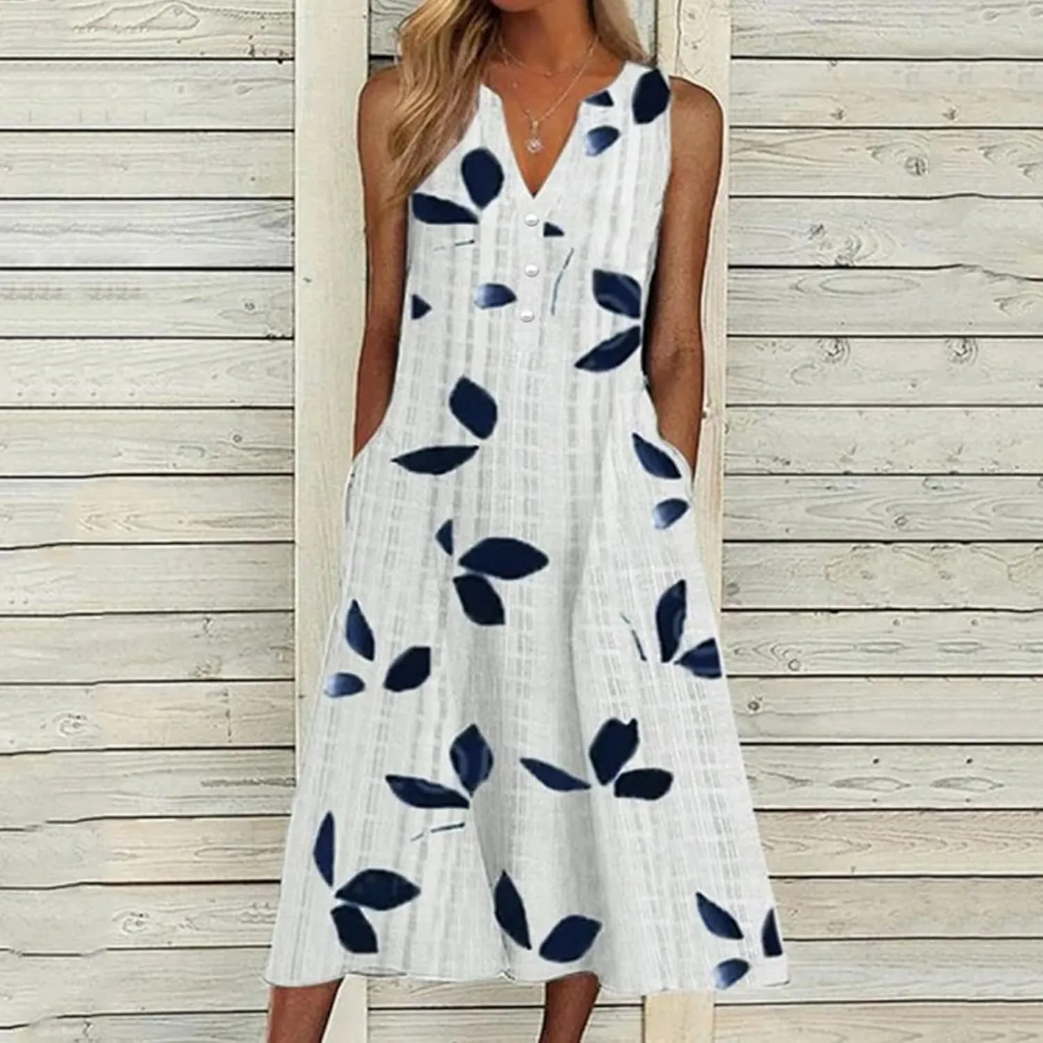 Summer Dresses for Women 2025, Casual Floral Midi Dress Button V Neck Short Sleeve Dresses A-line Boho Beach Sundress