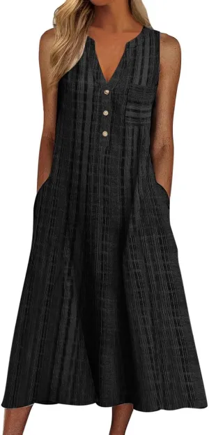 Summer Dresses for Women 2025, Casual Floral Midi Dress Button V Neck Short Sleeve Dresses A-line Boho Beach Sundress