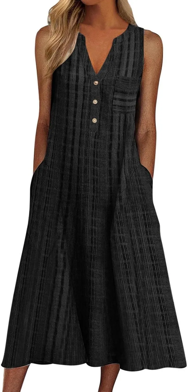 Summer Dresses for Women 2025, Casual Floral Midi Dress Button V Neck Short Sleeve Dresses A-line Boho Beach Sundress