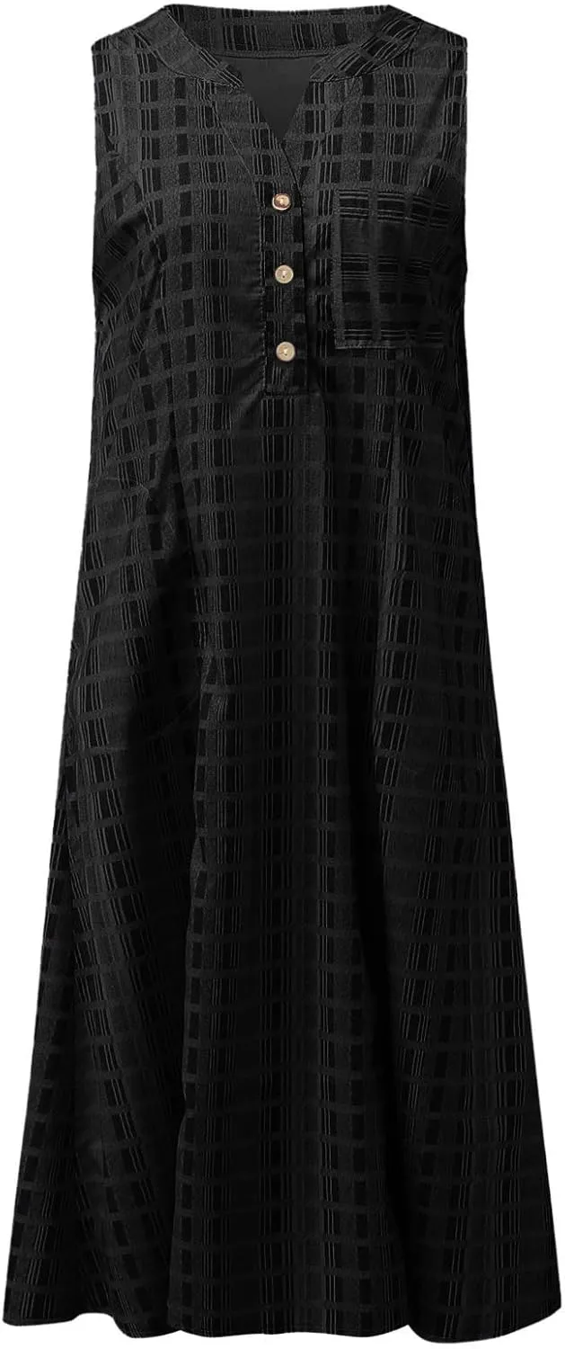 Summer Dresses for Women 2025, Casual Floral Midi Dress Button V Neck Short Sleeve Dresses A-line Boho Beach Sundress