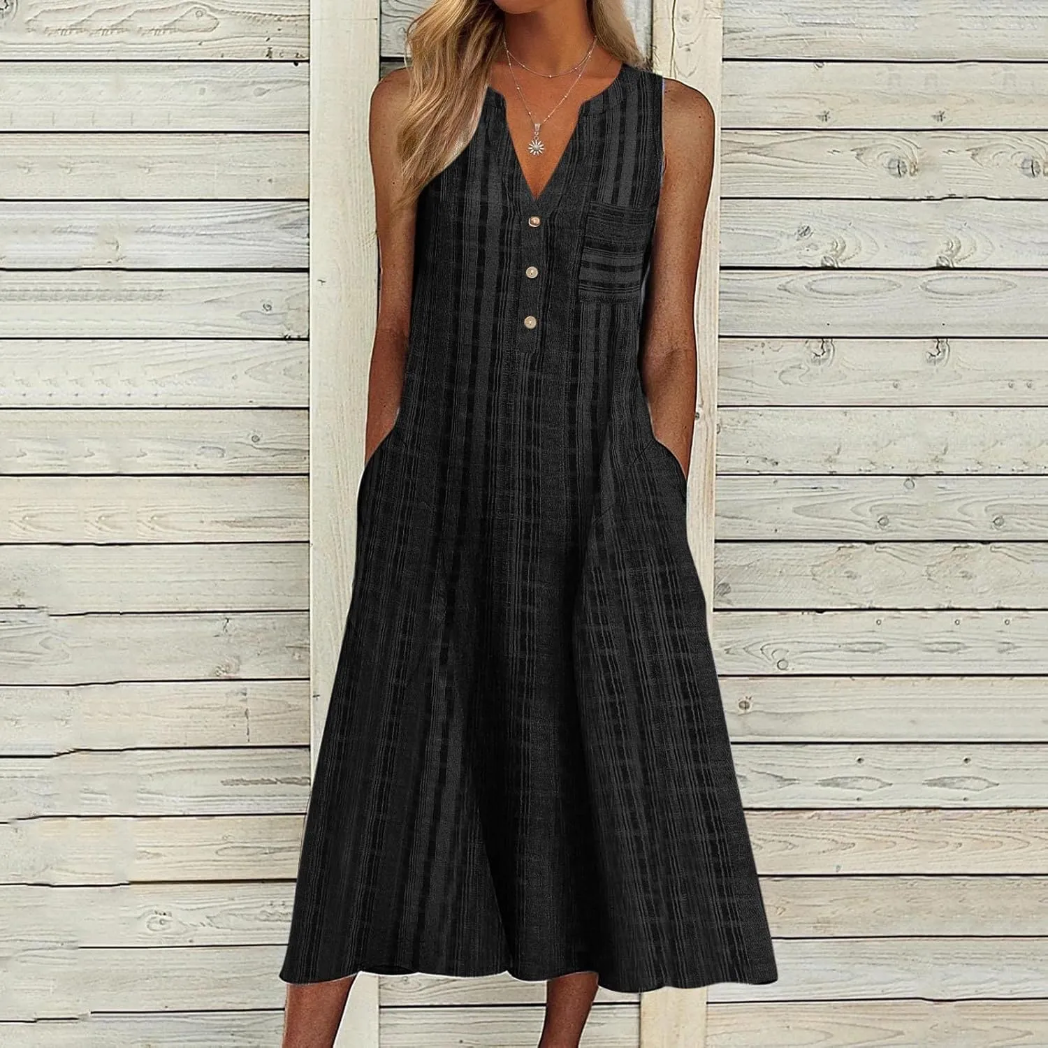 Summer Dresses for Women 2025, Casual Floral Midi Dress Button V Neck Short Sleeve Dresses A-line Boho Beach Sundress