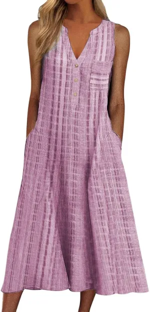 Summer Dresses for Women 2025, Casual Floral Midi Dress Button V Neck Short Sleeve Dresses A-line Boho Beach Sundress