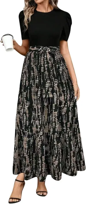 Summer Dresses for Women 2025 Fashion Maxi Dress Ruffle Short Sleeve Casual Floral Print Long Flowy Dresses