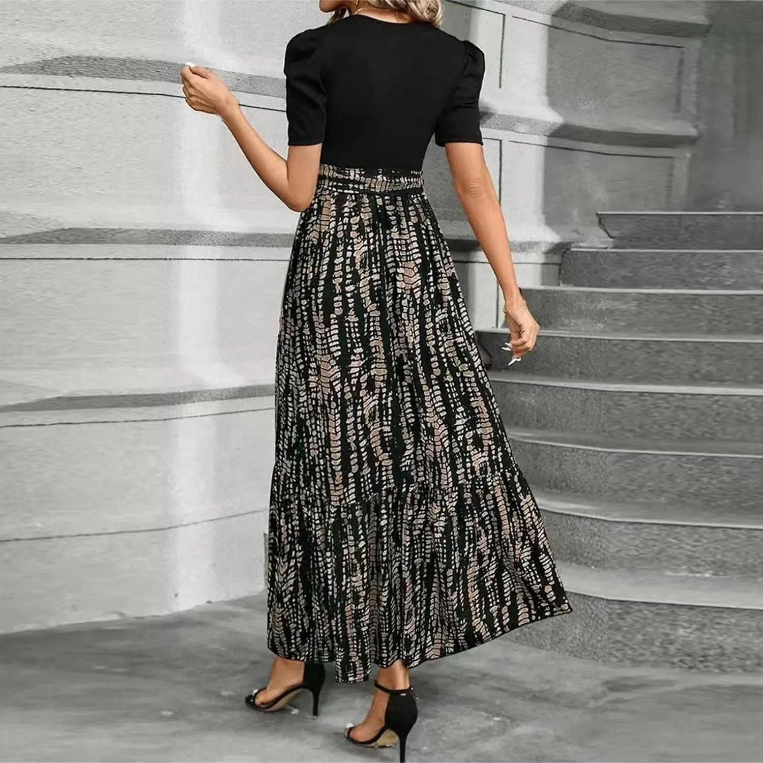 Summer Dresses for Women 2025 Fashion Maxi Dress Ruffle Short Sleeve Casual Floral Print Long Flowy Dresses