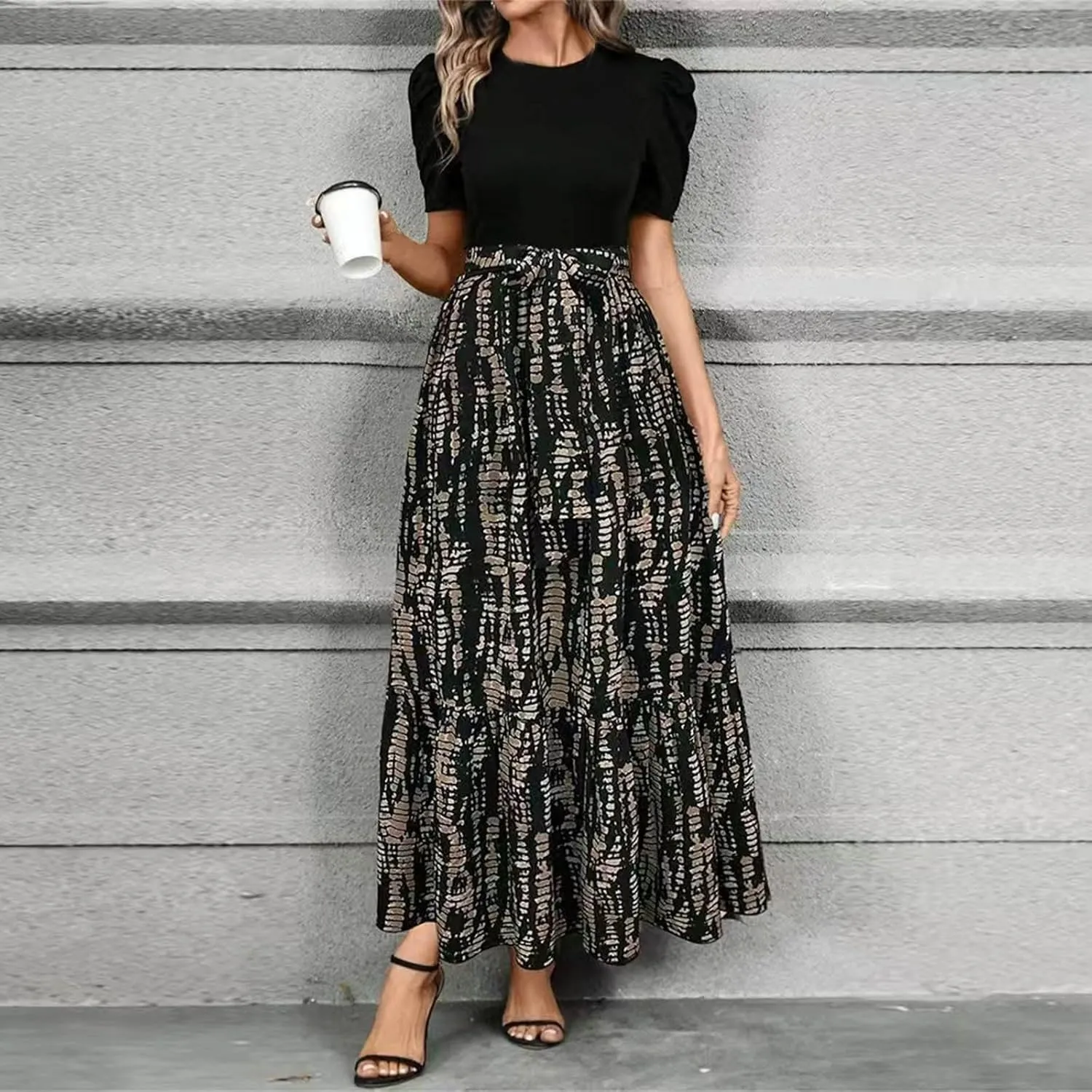 Summer Dresses for Women 2025 Fashion Maxi Dress Ruffle Short Sleeve Casual Floral Print Long Flowy Dresses