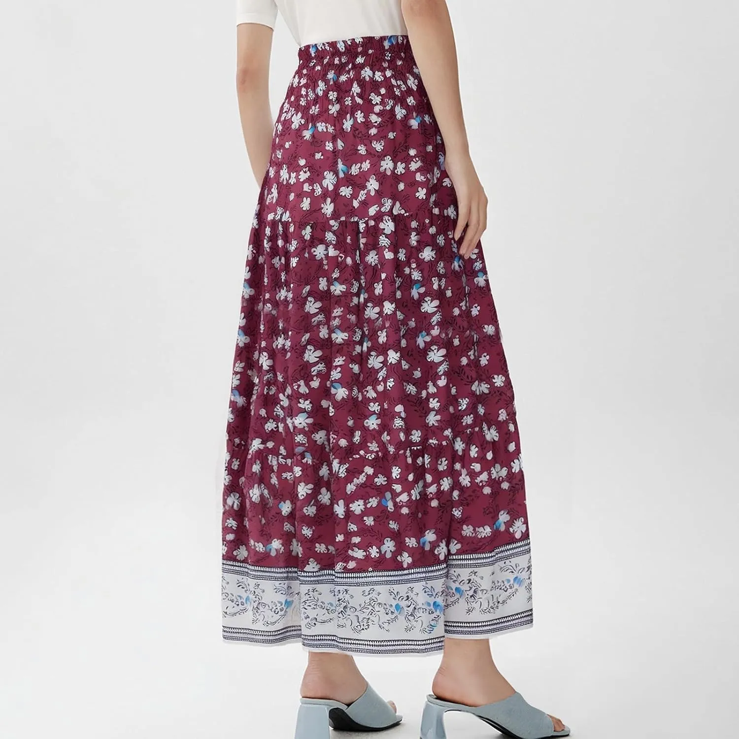 Summer Maxi Skirt for Women Layered Tiered Elastic High Waisted Skirt Smocked A Line Skirts Cute Skirts Long