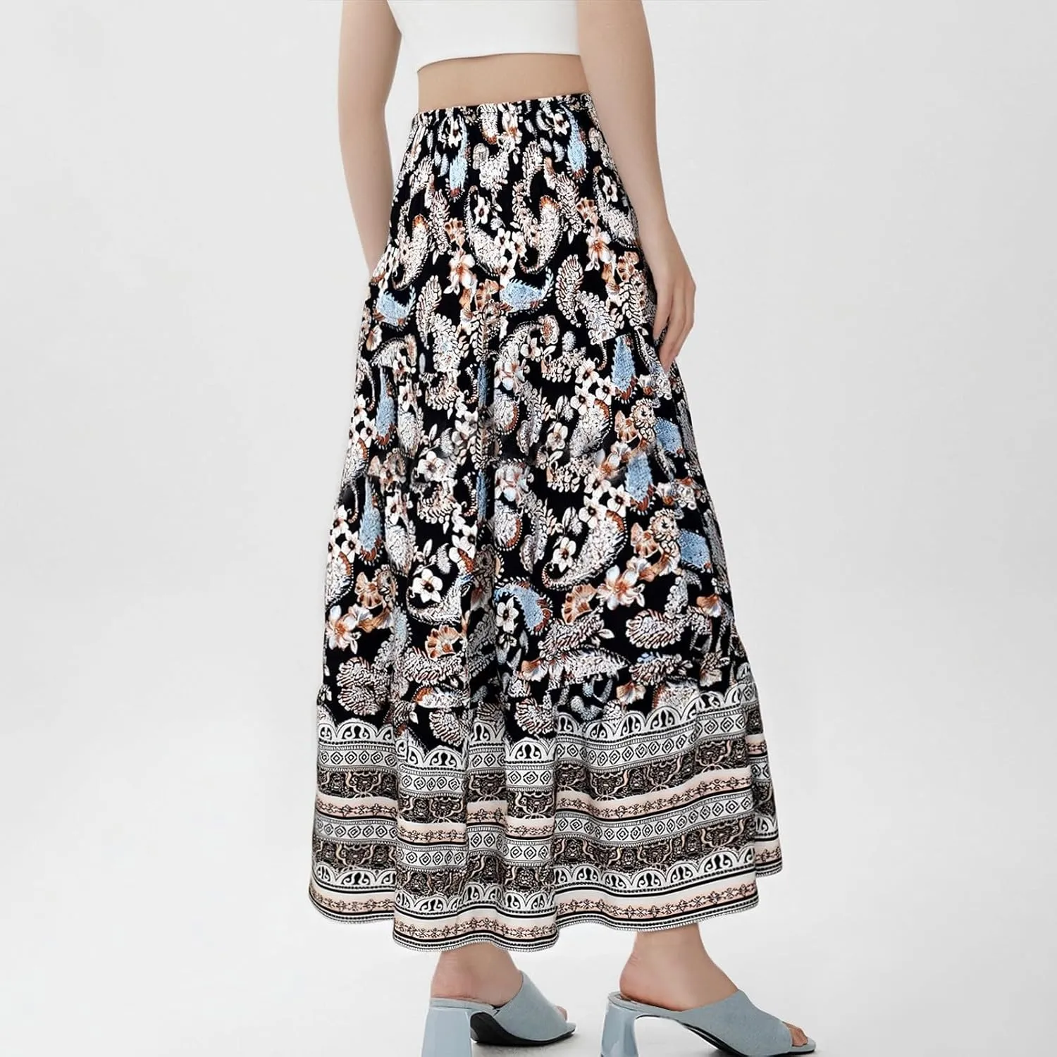 Summer Maxi Skirt for Women Layered Tiered Elastic High Waisted Skirt Smocked A Line Skirts Cute Skirts Long