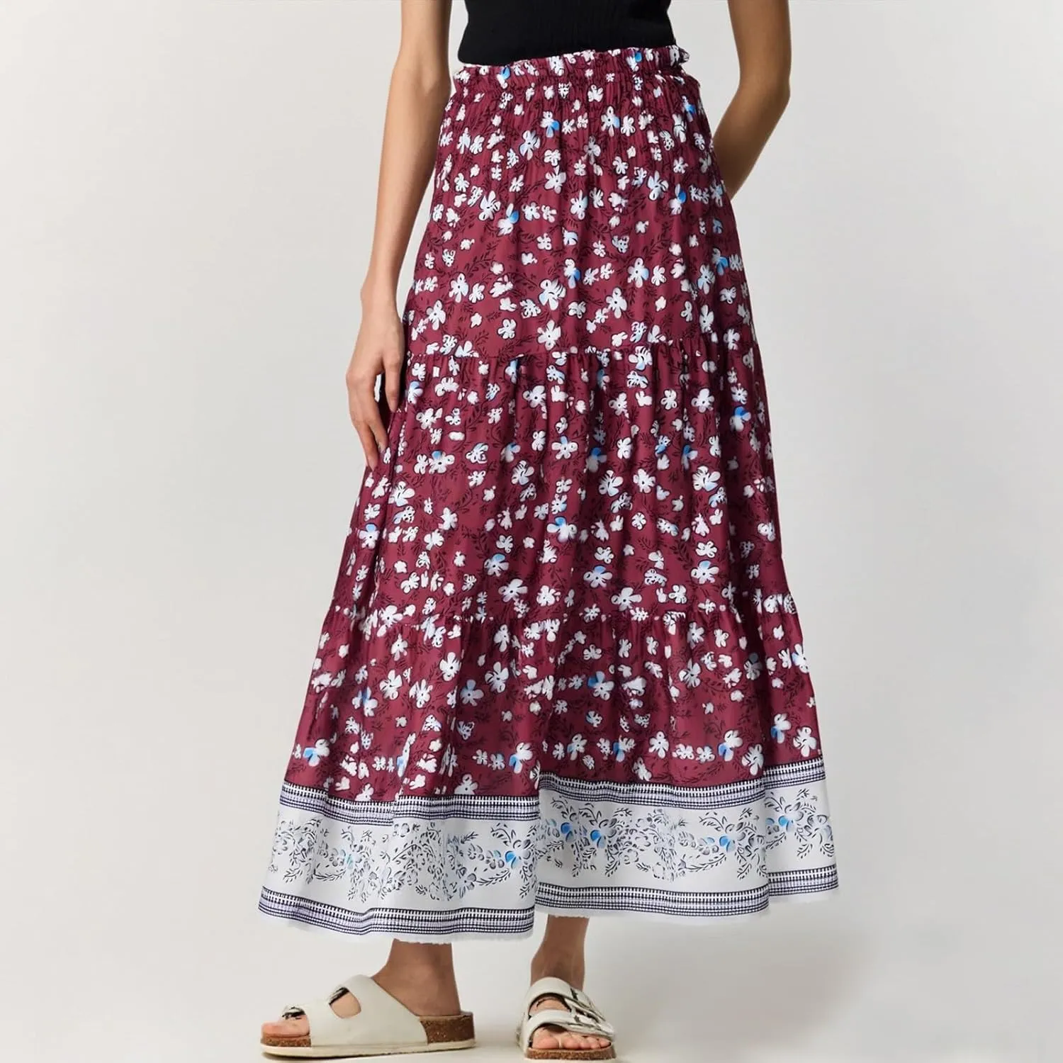 Summer Maxi Skirt for Women Layered Tiered Elastic High Waisted Skirt Smocked A Line Skirts Cute Skirts Long