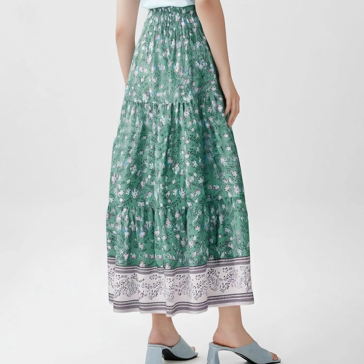 Summer Maxi Skirt for Women Layered Tiered Elastic High Waisted Skirt Smocked A Line Skirts Cute Skirts Long