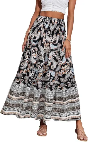 Summer Maxi Skirt for Women Layered Tiered Elastic High Waisted Skirt Smocked A Line Skirts Cute Skirts Long