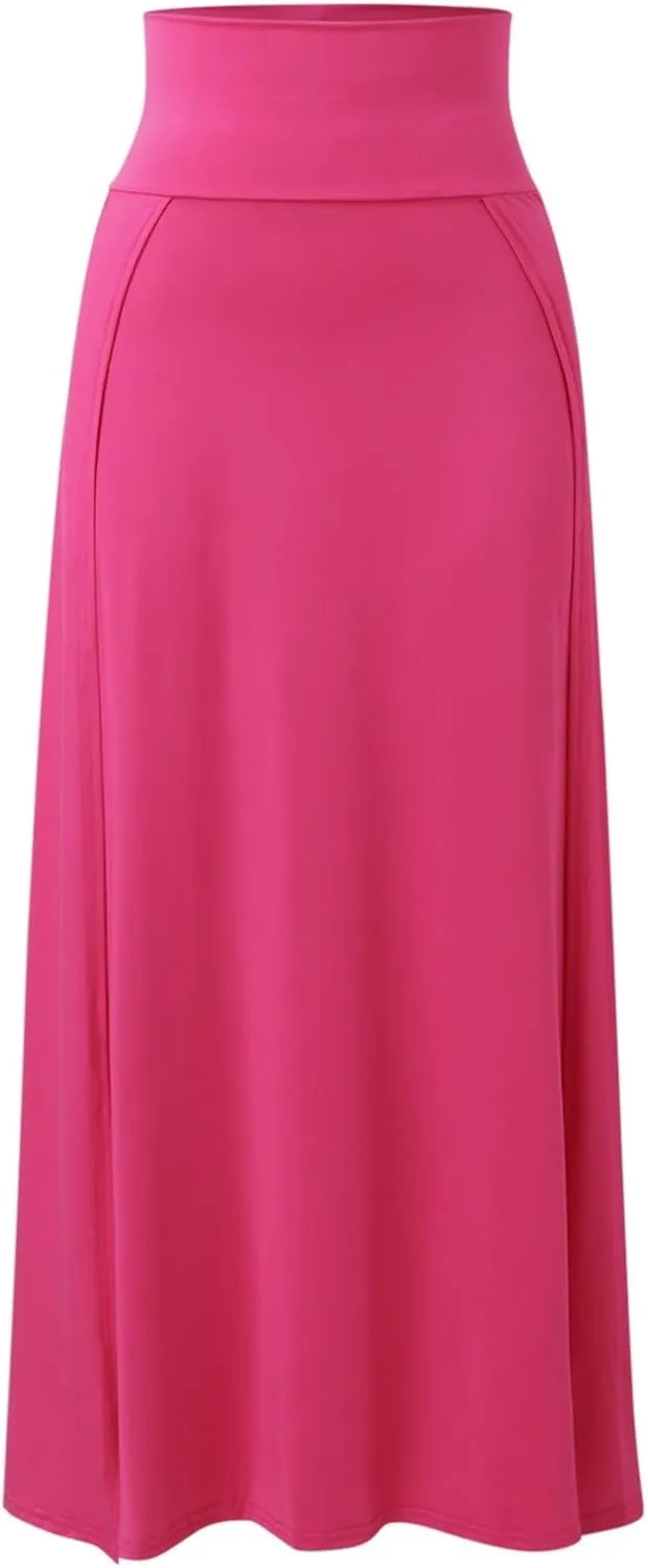 Summer Split Skirt For Women Elastic Waist Double High Split Wrap Flowy Long Skirt Solid Color Elegant Boho Dresses