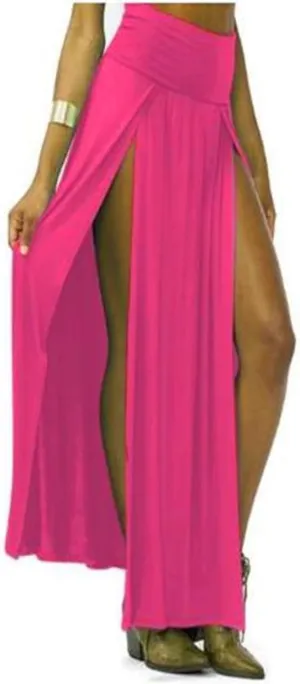 Summer Split Skirt For Women Elastic Waist Double High Split Wrap Flowy Long Skirt Solid Color Elegant Boho Dresses