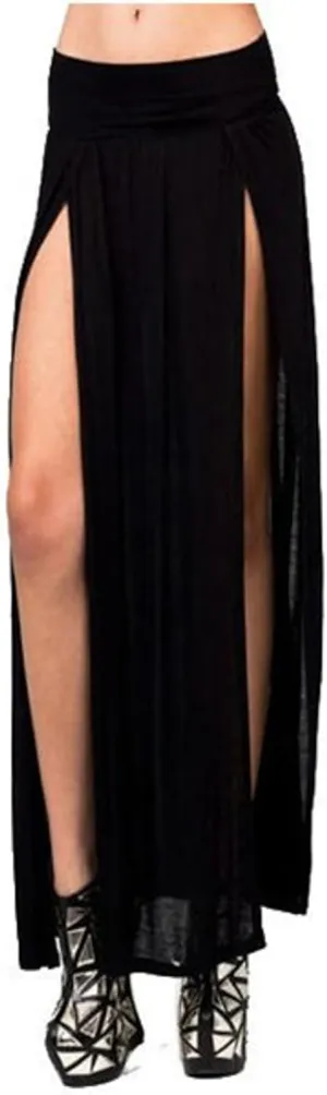 Summer Split Skirt For Women Elastic Waist Double High Split Wrap Flowy Long Skirt Solid Color Elegant Boho Dresses