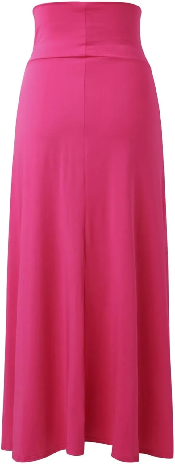 Summer Split Skirt For Women Elastic Waist Double High Split Wrap Flowy Long Skirt Solid Color Elegant Boho Dresses