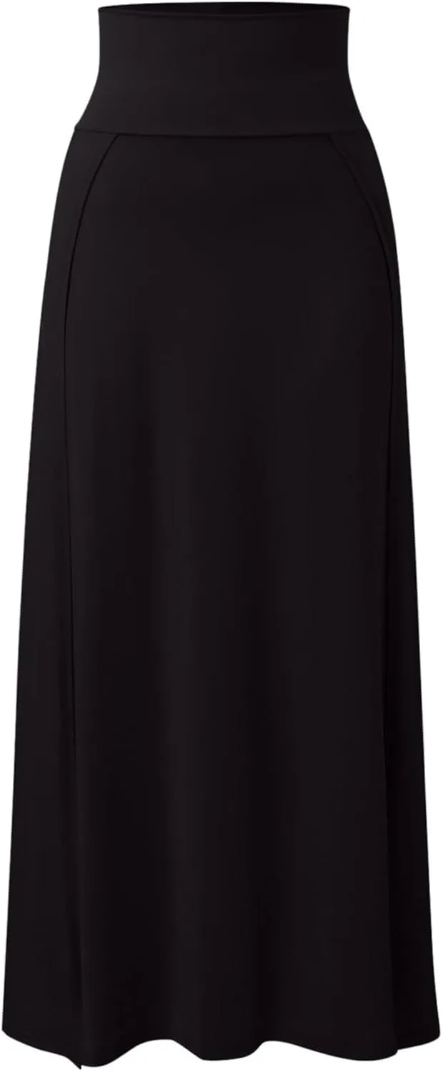 Summer Split Skirt For Women Elastic Waist Double High Split Wrap Flowy Long Skirt Solid Color Elegant Boho Dresses