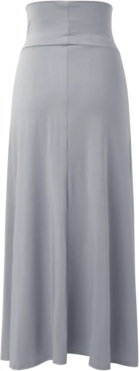 Summer Split Skirt For Women Elastic Waist Double High Split Wrap Flowy Long Skirt Solid Color Elegant Boho Dresses