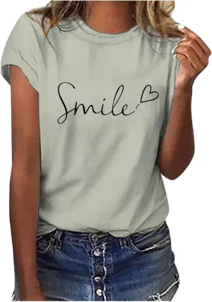 Summer Tops for Women 2025 Art Pattern Shirt Short Sleeve Crewneck Blouse Business Casual Loose Soft Shirt