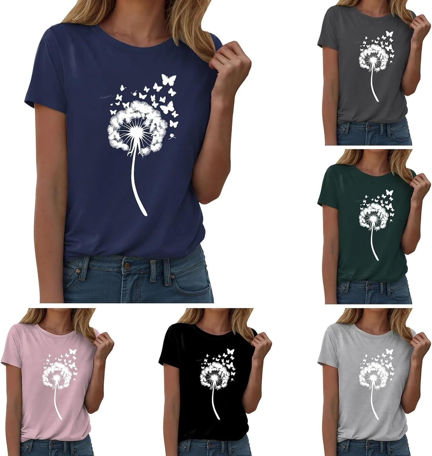 Summer Tops for Women 2025 Crewneck Short Sleeve T Shirts Dressy Casual Top Fashion Loose Cute Printed Blouse