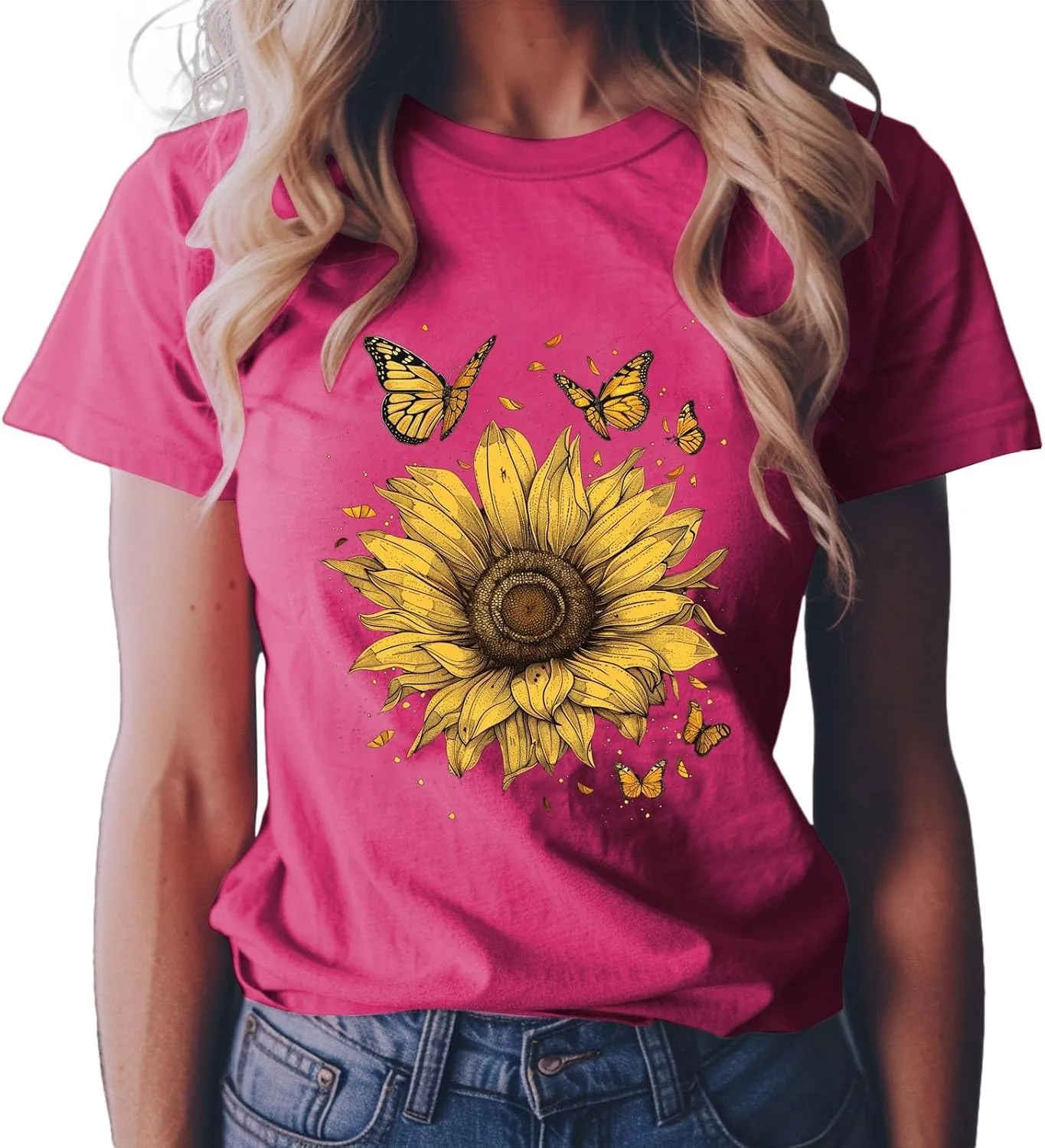 Summer Tops for Women 2025 Sunflower Graphic Shirt Boho Flower Top Cute Summer Vintage Short Sleeve Holiday Shirt