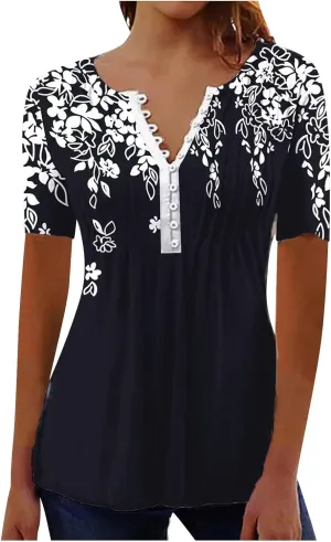 Summer Tops for Women 2025 Trendy Boho Floral Shirts Short Sleeve V Neck T-Shirt Graphic Tees Blouse