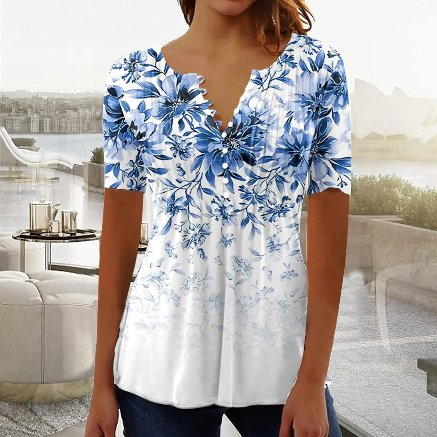 Summer Tops for Women 2025 Trendy Boho Floral Shirts Short Sleeve V Neck T-Shirt Graphic Tees Blouse