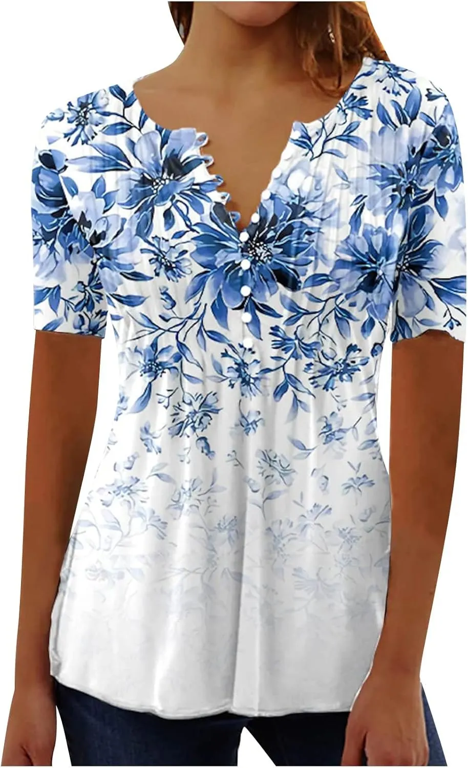 Summer Tops for Women 2025 Trendy Boho Floral Shirts Short Sleeve V Neck T-Shirt Graphic Tees Blouse