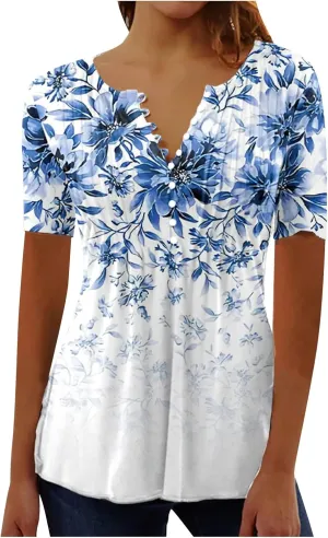 Summer Tops for Women 2025 Trendy Boho Floral Shirts Short Sleeve V Neck T-Shirt Graphic Tees Blouse