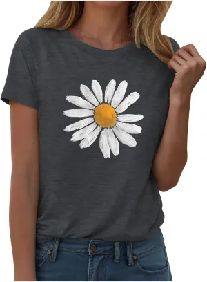 Summer Tops for Women 2025 Trendy Casual Round Neck Short Sleeve Blouses Floral Print Vintage Tee Shirts