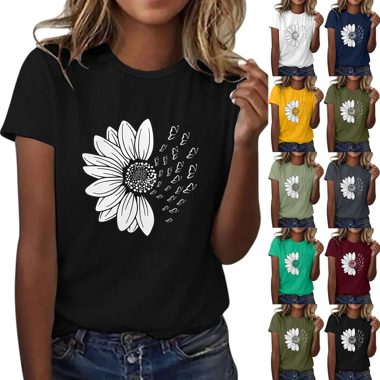 Summer Tops for Women 2025 Trendy Causal Tops Trendy Sunflower Graphic Tees Cute Garden Plant Lover Tshirts