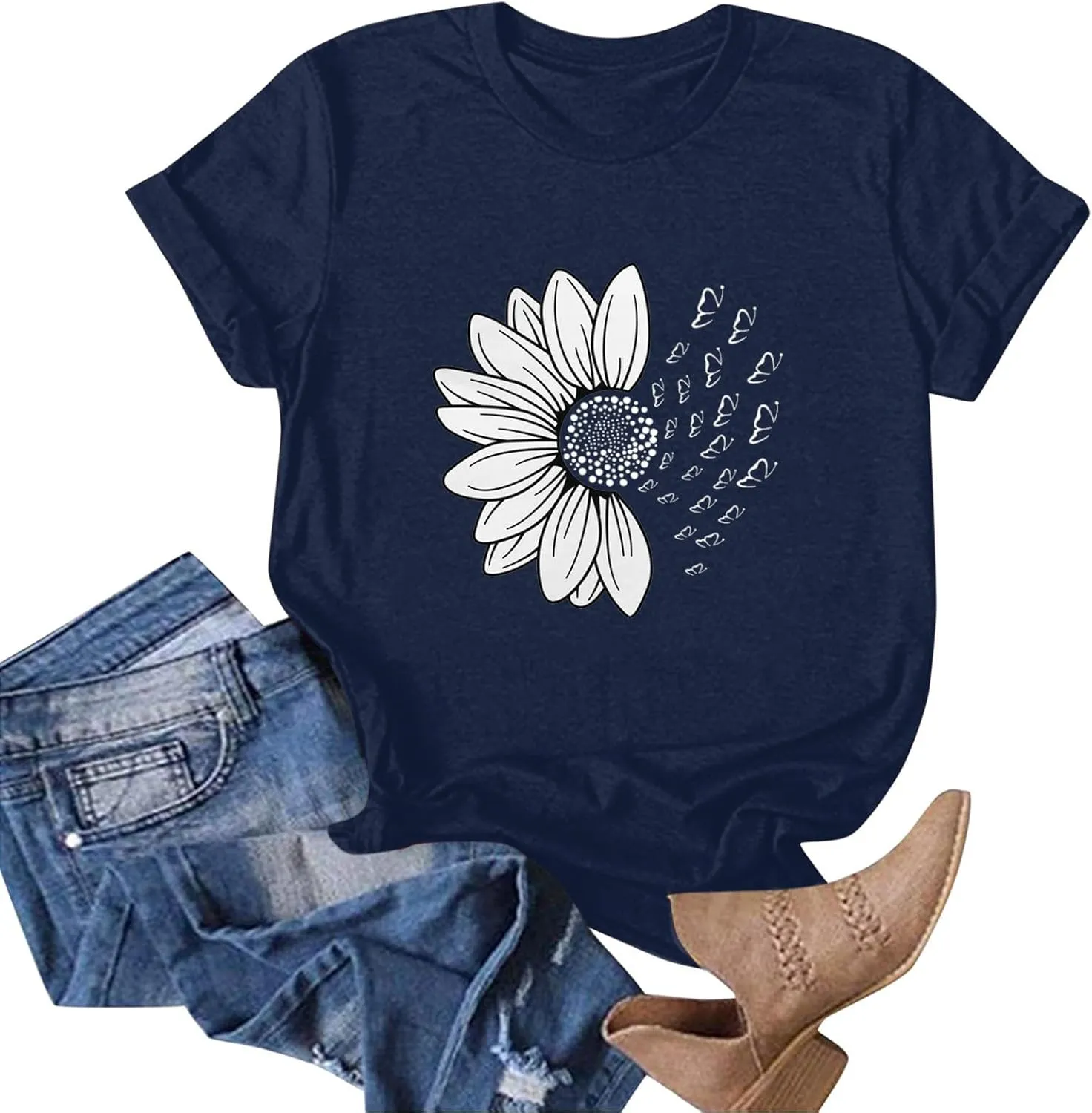 Summer Tops for Women 2025 Trendy Causal Tops Trendy Sunflower Graphic Tees Cute Garden Plant Lover Tshirts