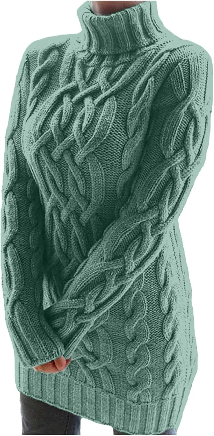 Sweater Dress for Women Oversized Crewneck Long Sleeve Mini Dress Solid Chunky Knit Sweater 2024 Fall Winter Pullover
