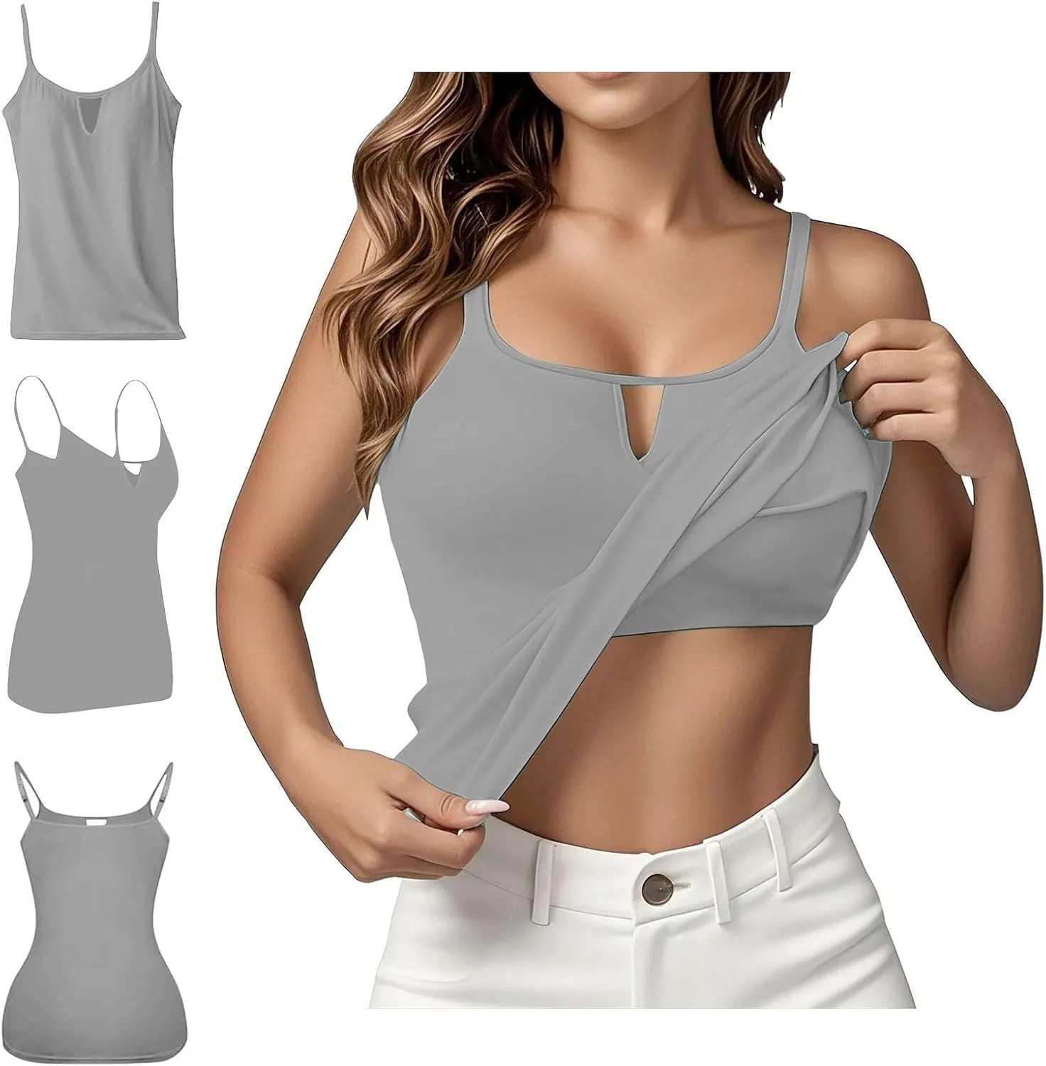 Tank Top with Built in Bra for Women Summer Casual Loose Camisole Laides Adjustable Spaghetti Strap Shelf Cami 2025